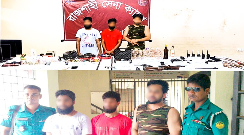রাজশাহীতে সেনাবাহিনী ও আরএমপি’র যৌথ অভিযানে অস্ত্র, গোলাবারুদ ও বিস্ফোরক তৈরির সরঞ্জাম উদ্ধার; গ্রেপ্তার-৩