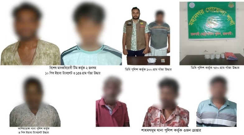 রাজশাহী মহানগরীতে আরএমপি’র মাদকবিরোধী অভিযানে মাদক ব্যবসায়ী ও মাদকসেবী গ্রেপ্তার; গাঁজা ও ইয়াবা ট্যাবলেট উদ্ধার